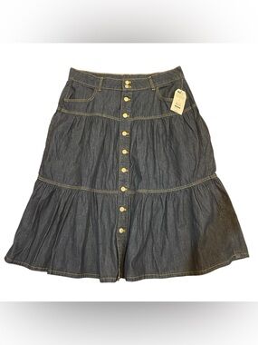 Time & Tru Denim Skirt Women 16  Dark Wash Blue Flare Tiered Y2K Western Peasant